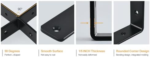 4 Pack - L 8" x H 6" x W1.5, 5mm Thick Black L Shelf Bracket, Iron Shelf - Image 5