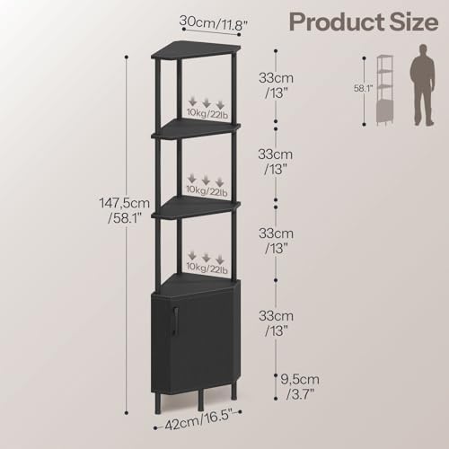 HOOBRO Corner Cabinet with LED Light, Corner Shelf Stand with Storage and Doors - Image 2