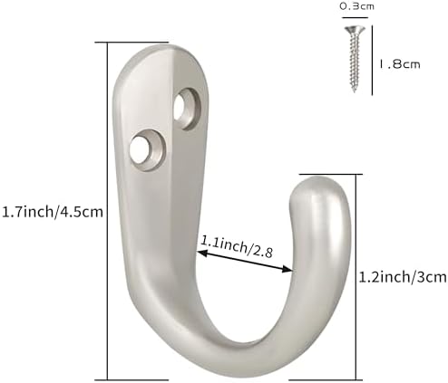 IBosins 20PCS Coat Hooks Wall Mounted Silvery Single Prong Robe Hook - Image 3