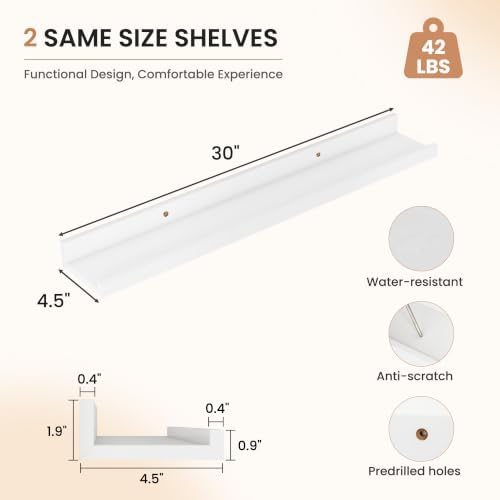 Dreamland Picture Ledge Shelf for Wall, Floating Shelves Set of 2, 30 inch Long - Image 2