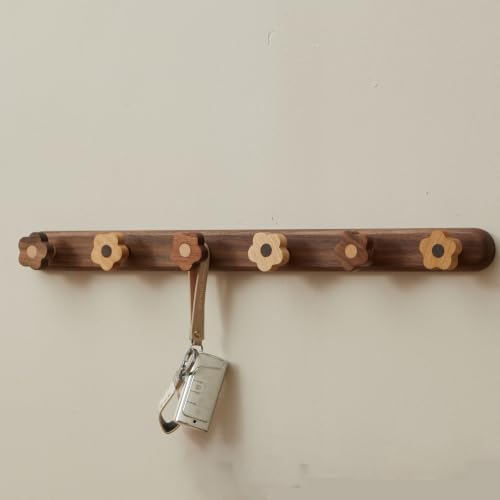 Kids Coat Rack Wall Mount with 6 Cute Flower Hooks, Decorative Walnut Wood Wall - Image 7