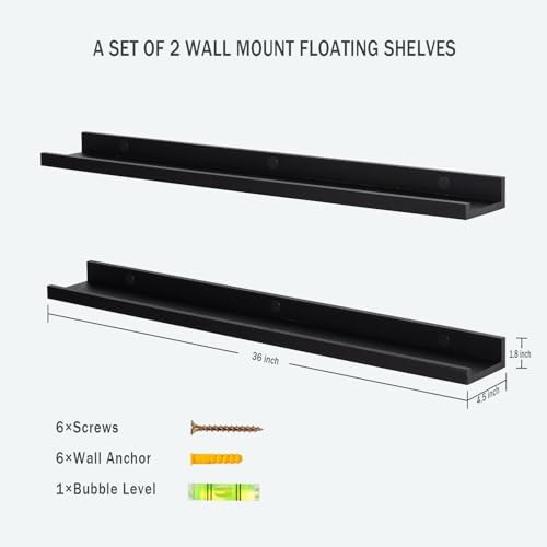 AZSKY 36 Inch Picture Ledge Shelves Set of 3, Rustic Wood Floating Shelves - Image 3