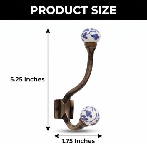Indian Shelf Blue White Ceramic Double Wall Coat Hooks Heavy Duty 6 Pack - Image 2