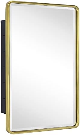 TEHOME Farmhouse Brushed Gold 16x24 Brass Recessed Medicine Cabinet - Image 4