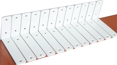 12 Pack - L 6" x H 4" x W1.5, 5mm Thick White L Shelf Bracket, Iron Shelf by MHMYDZ