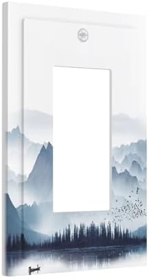 Decorative Outlet Covers Mountain Foggy Lake Boat Grey Blue Forest Birds 1 Gang - Image 2