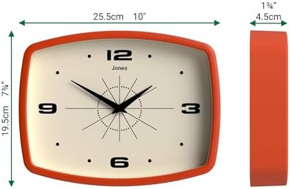JONES CLOCKS® Movie wall Clock | Rectangular Retro Clock | 10" | Orange | Cool - Image 4
