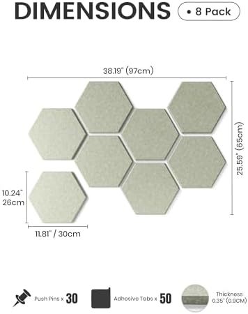 Fluxynara 8-Pack Hexagon Felt Bulletin Board Tiles - Image 2