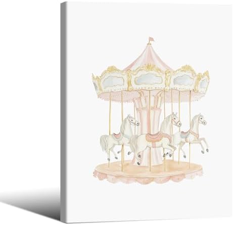 Pink Watercolor Carousel Wall Art Fashion Cute Kids Canvas Poster 12x16 inch by Unknown