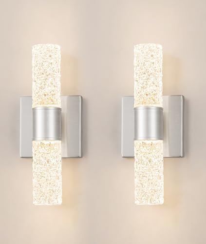 Brushed Nickel Wall Sconces Set of 2, LED Bathroom Vanity Light Fixtures by Ditoon