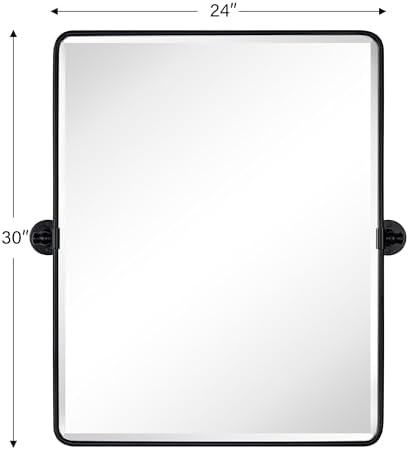 Farmhouse Pivot Rectangle Bathroom Mirror Matt Black Metal Framed Tilting - Image 5