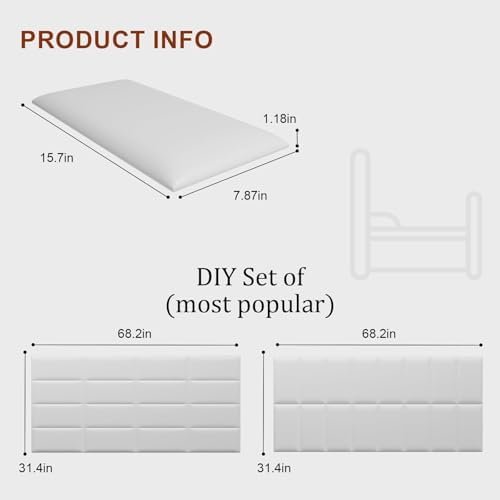 Peel and Stick Headboard White Upholstered Wall Panels, 4 Panels Sized 7.8" x - Image 2