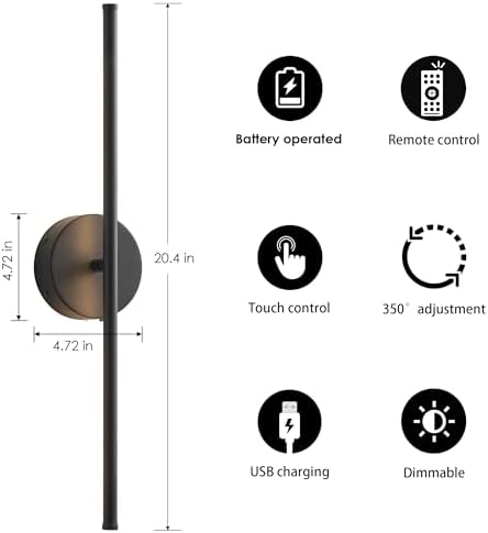KARTOOSH Battery Operated Wall Sconces Set of Two Wireless Wall Lights - Image 5