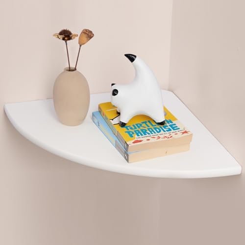 White Corner Wall Shelf 10inch Solid Oak Wood Floating Corner Shelf by GIEANOO