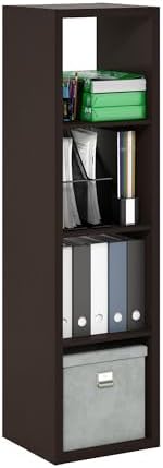 Furinno Cubicle 4-Cube Book Shelf, Extra Thick Vertical Bookshelf, Dark Oak by Furinno-FitsYourSpaceFitsYourBudget