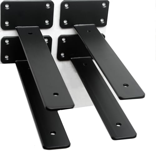 4 Pack - 9 inch Black Hidden L Shelf Bracket Iron Floating Shelf Brackets by MHMYDZ