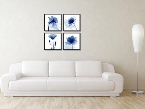 Pyradecor Black Framed Wall Art Blue Flickering Flower Modern Paintings Canvas - Image 3