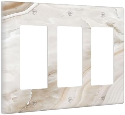 Light Switch Covers Beige Marble Pattern 3 Gang Rocker Electrical GFCI - Image 2