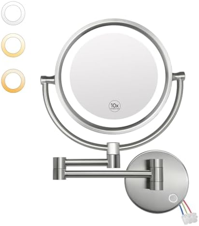 GURUN Hardwired LED Makeup Mirror Wall Mount Extendable Touch Brushed Nickel 10x by GURUN