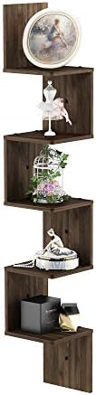 Furinno Rossi 5-Tier Wall Mount Floating Corner Square Shelf, Columbia Walnut by Furinno-FitsYourSpaceFitsYourBudget