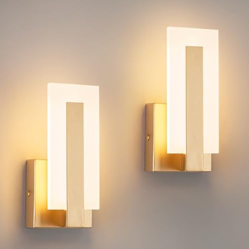 Modern Wall Sconces Set of 2, 3000K Warm White Wall Sconce, Acrylic Gold Wall by Unknown
