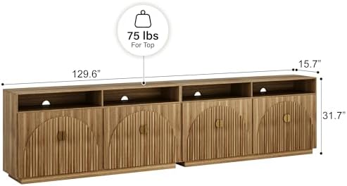 BELLEZE Stacked Set of 2 65" TV Stand & Entertainment Centers, Caramel Brown - Image 2