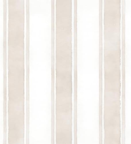 17.3" x 1200" Watercolor Neutral Striped Peel and Stick Wallpaper by AuraCyzirineWallpaper