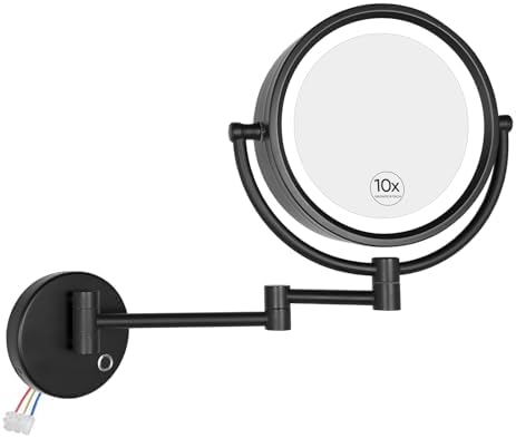 GURUN Hardwired LED Makeup Mirror Wall Mount Extendable Touch Black 10x by GURUN