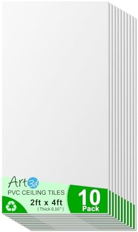 Art3d 10 Pack Smooth Drop Ceiling Tiles, 2x4 ft Fire-Rated Tiles by Art3d