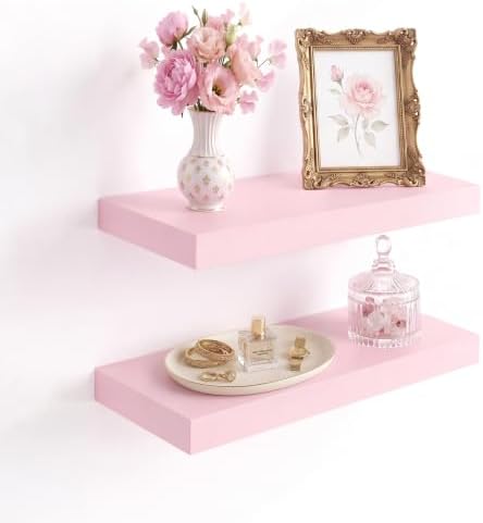 15.7in Pink Floating Wall Shelves, Home Decor by INHABITUNION