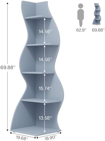Tribesigns Corner Shelf, Modern 5-Tier Wall Corner Bookshelf, Stylish Corner - Image 3