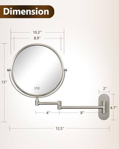 DECLUTTR 9 Inch Wall Mounted Makeup Mirror, 15X Magnification Double Sided - Image 4