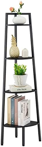 Hoctieon Corner Shelf, 4-Tier Corner Bookshelf, Rustic Ladder Shelf, Industrial - Image 5