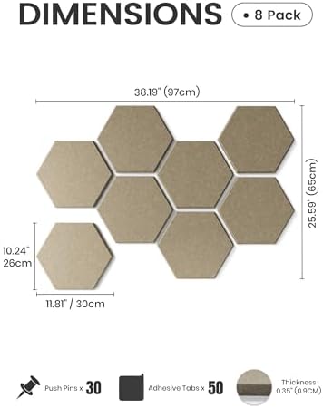 Fluxynara 8-Pack Hexagon Felt Bulletin Board Tiles, Earth Brown - Image 2