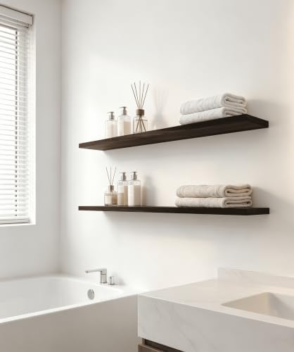 Brown Wood Floating Shelves for Wall Shelf 36 Inch Set of 4 - Image 3