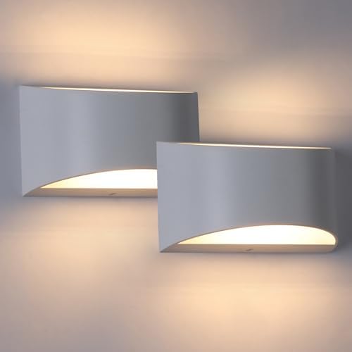 White Modern LED Wall Sconce Hardwired Indoor Wall Lights Set of 2 Up and Down by BRIVOLART