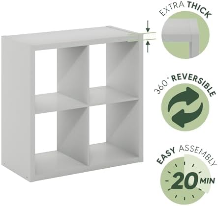 Furinno Cubicle Open Back Decorative Cube Storage Organizer, Light Grey - Image 6
