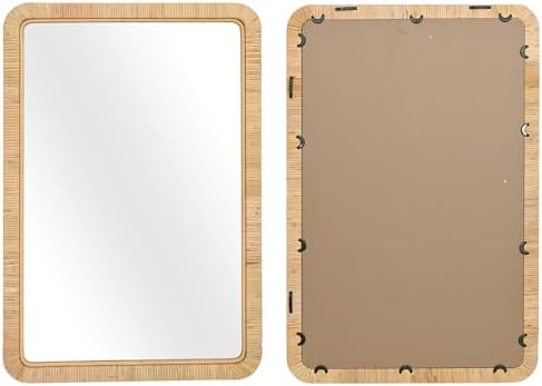 FUIN 24"x36" Rattan Wall Mirror, Natural Wicker Rectangle Bathroom Vanity Mirror - Image 3