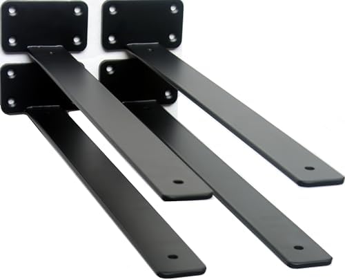 4 Pack - 18 inch Black Hidden L Shelf Bracket Iron Floating Shelf Brackets by MHMYDZ