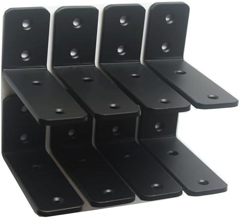8 Pack - L 4" x H 2" x W1.5, 5mm Thick Black L Shelf Bracket, Iron Shelf by MHMYDZ