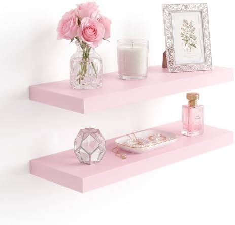 24in Pink Floating Wall Shelves, Display & Storage by INHABITUNION
