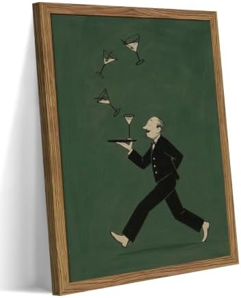 Vintage Cocktail Wall Art, Funny Waiter Running by Unknown