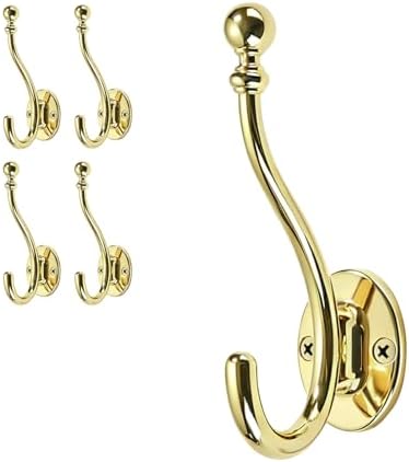 AVICCI 5 Pack Coat Hooks Polished Gold Coat Hook, Heavy Duty Hooks Decorative by Home
