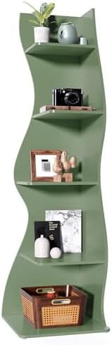 LITTLE TREE Small Corner Shelf, Modern 5-Tier Wall Wavy Corner Bookshelf by LITTLETREE