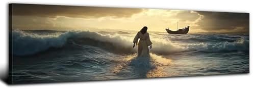 Christian Canvas Wall Art Jesus Walking on Water Wall Decor by AREBOLOLLC