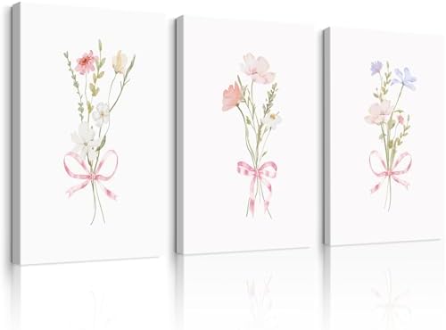 Girl Flower Bow Wall Art Coquette Pink Floral Canvas Wall Decor Nursery by Unknown