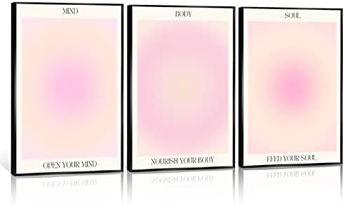 Framed 3 Piece Pink Gradient Aura Spiritual Canvas Wall Art Trippy Positive by Adyggefy