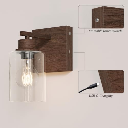 Rayogale Walnut Battery Operated Wall Sconce Set of Two - Image 3