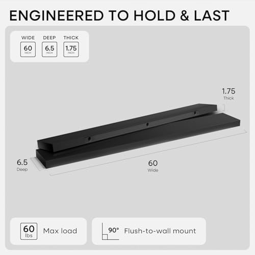 Homeforia 60 Inch Floating Shelves, High-End Solid Pine Wood - Image 3