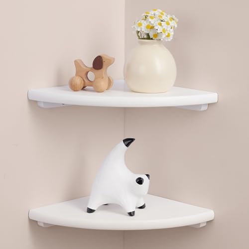 Floating Corner Shelves Set 2 10inch White Solid Oak Rounded Corner Shelves by GIEANOO